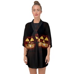 Funny Spooky Scary Halloween Pumpkin Jack O Lantern Half Sleeve Chiffon Kimono