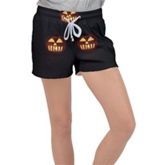 Funny Spooky Scary Halloween Pumpkin Jack O Lantern Women s Velour Lounge Shorts by HalloweenParty