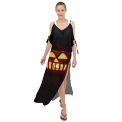 Funny Spooky Scary Halloween Pumpkin Jack O Lantern Maxi Chiffon Cover Up Dress