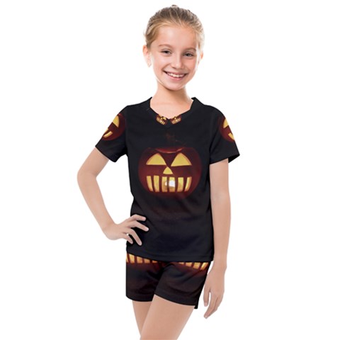 Funny Spooky Scary Halloween Pumpkin Jack O Lantern Kids  Mesh Tee And Shorts Set by HalloweenParty