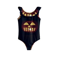 Funny Spooky Scary Halloween Pumpkin Jack O Lantern Kids  Frill Swimsuit by HalloweenParty