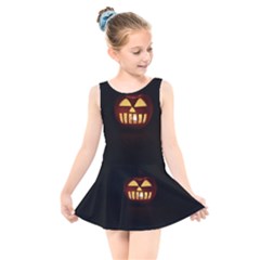 Funny Spooky Scary Halloween Pumpkin Jack O Lantern Kids  Skater Dress Swimsuit