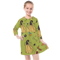 Funny Scary Spooky Halloween Party Design Kids  Quarter Sleeve Shirt Dress