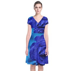 Beauty Bloom Blue 67636 Short Sleeve Front Wrap Dress