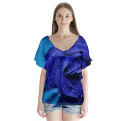 Beauty Bloom Blue 67636 V-Neck Flutter Sleeve Top