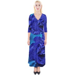 Beauty Bloom Blue 67636 Quarter Sleeve Wrap Maxi Dress