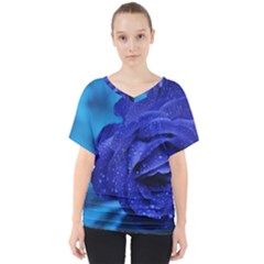 Beauty Bloom Blue 67636 V-Neck Dolman Drape Top