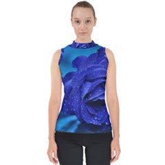 Beauty Bloom Blue 67636 Mock Neck Shell Top