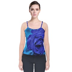 Beauty Bloom Blue 67636 Velvet Spaghetti Strap Top