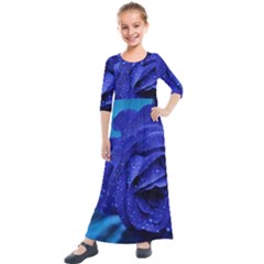 Beauty Bloom Blue 67636 Kids  Quarter Sleeve Maxi Dress