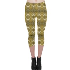 Golden Ornate Pattern Capri Leggings  by dflcprintsclothing