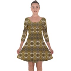 Golden Ornate Pattern Quarter Sleeve Skater Dress