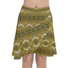 Golden Ornate Pattern Chiffon Wrap Front Skirt