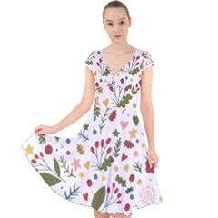 Floral Christmas Pattern  Cap Sleeve Front Wrap Midi Dress by Valentinaart