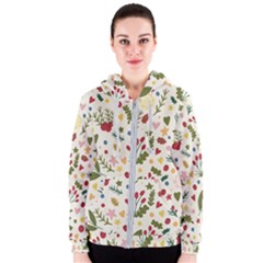 Floral Christmas Pattern  Women s Zipper Hoodie by Valentinaart