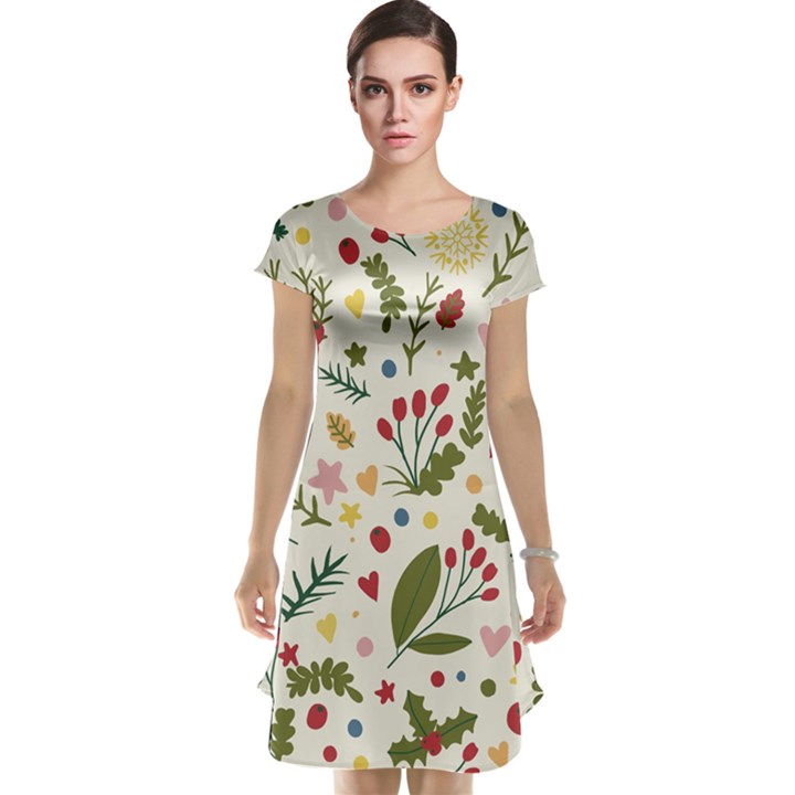 Floral Christmas pattern  Cap Sleeve Nightdress