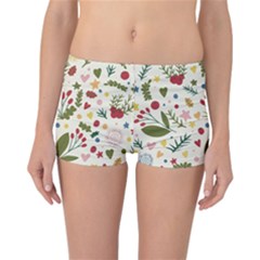 Floral Christmas Pattern  Reversible Boyleg Bikini Bottoms by Valentinaart