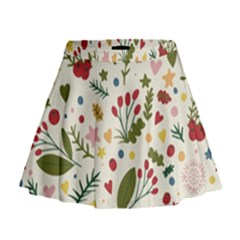 Floral Christmas Pattern  Mini Flare Skirt by Valentinaart