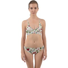 Floral Christmas Pattern  Wrap Around Bikini Set by Valentinaart