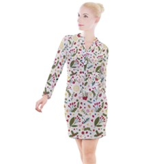 Floral Christmas Pattern  Button Long Sleeve Dress