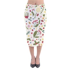 Floral Christmas Pattern  Velvet Midi Pencil Skirt by Valentinaart