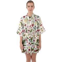 Floral Christmas Pattern  Quarter Sleeve Kimono Robe by Valentinaart