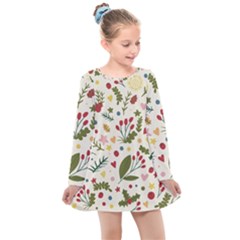 Floral Christmas Pattern  Kids  Long Sleeve Dress