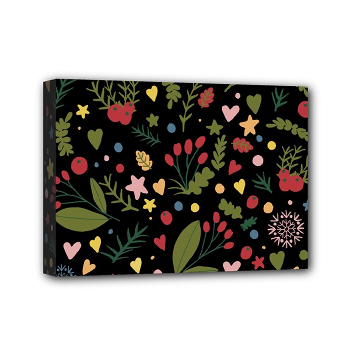 Floral Christmas pattern  Mini Canvas 7  x 5  (Stretched)