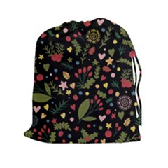 Floral Christmas Pattern  Drawstring Pouch (xxl) by Valentinaart