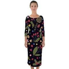 Floral Christmas Pattern  Quarter Sleeve Midi Bodycon Dress by Valentinaart