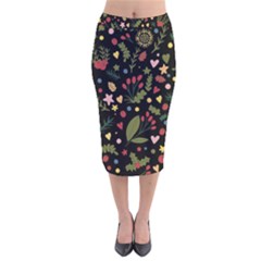 Floral Christmas Pattern  Velvet Midi Pencil Skirt by Valentinaart