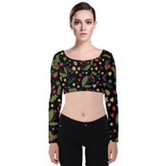 Floral Christmas Pattern  Velvet Long Sleeve Crop Top by Valentinaart