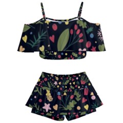 Floral Christmas Pattern  Kids  Off Shoulder Skirt Bikini