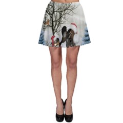 Christmas, Cute Bird With Horse Skater Skirt by FantasyWorld7