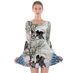 Christmas, Cute Bird With Horse Long Sleeve Skater Dress by FantasyWorld7