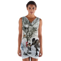 Christmas, Cute Bird With Horse Wrap Front Bodycon Dress by FantasyWorld7