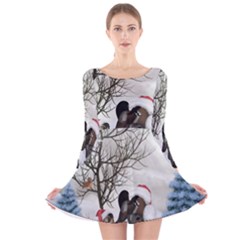 Christmas, Cute Bird With Horse Long Sleeve Velvet Skater Dress by FantasyWorld7