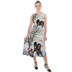 Christmas, Cute Bird With Horse Midi Tie-back Chiffon Dress by FantasyWorld7