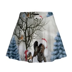 Christmas, Cute Bird With Horse Mini Flare Skirt by FantasyWorld7