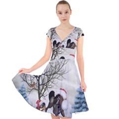 Christmas, Cute Bird With Horse Cap Sleeve Front Wrap Midi Dress by FantasyWorld7