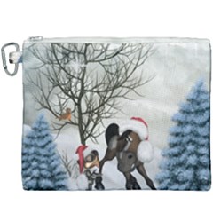 Christmas, Cute Bird With Horse Canvas Cosmetic Bag (xxxl)