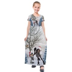 Christmas, Cute Bird With Horse Kids  Short Sleeve Maxi Dress by FantasyWorld7