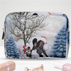 Christmas, Cute Bird With Horse Make Up Pouch (medium)