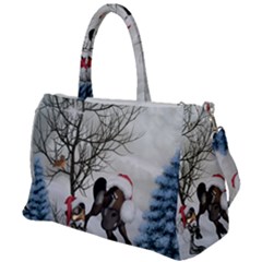 Christmas, Cute Bird With Horse Duffel Travel Bag by FantasyWorld7