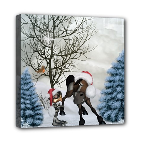 Christmas, Cute Bird With Horse Mini Canvas 8  X 8  (stretched) by FantasyWorld7