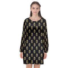 Venetian Mask Motif Pattern 1 Long Sleeve Chiffon Shift Dress 