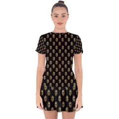 Venetian Mask Motif Pattern 1 Drop Hem Mini Chiffon Dress