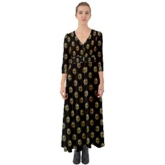 Venetian Mask Motif Pattern 1 Button Up Boho Maxi Dress