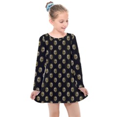 Venetian Mask Motif Pattern 1 Kids  Long Sleeve Dress by dflcprintsclothing