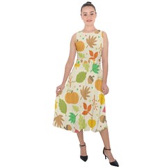 Thanksgiving Pattern Midi Tie-back Chiffon Dress by Valentinaart